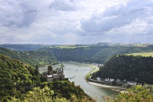 Castle Katz at the Rhine, view of to the rocks of Lorelei, panoramic view of the valley and surrounding mountains