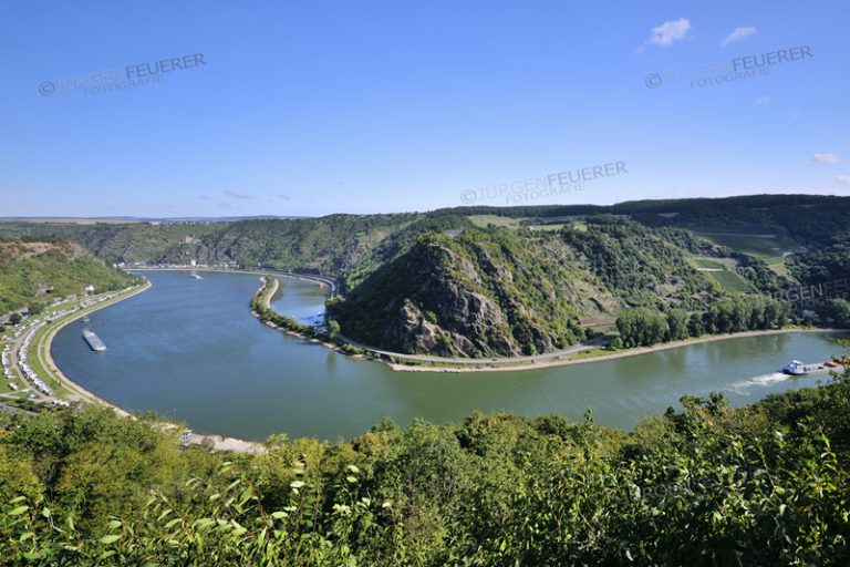 Curvation of the Rhine at the rocks of Lorelei, panorama sight from Lorelei View, Upper Middle Rhine Valley, Germany